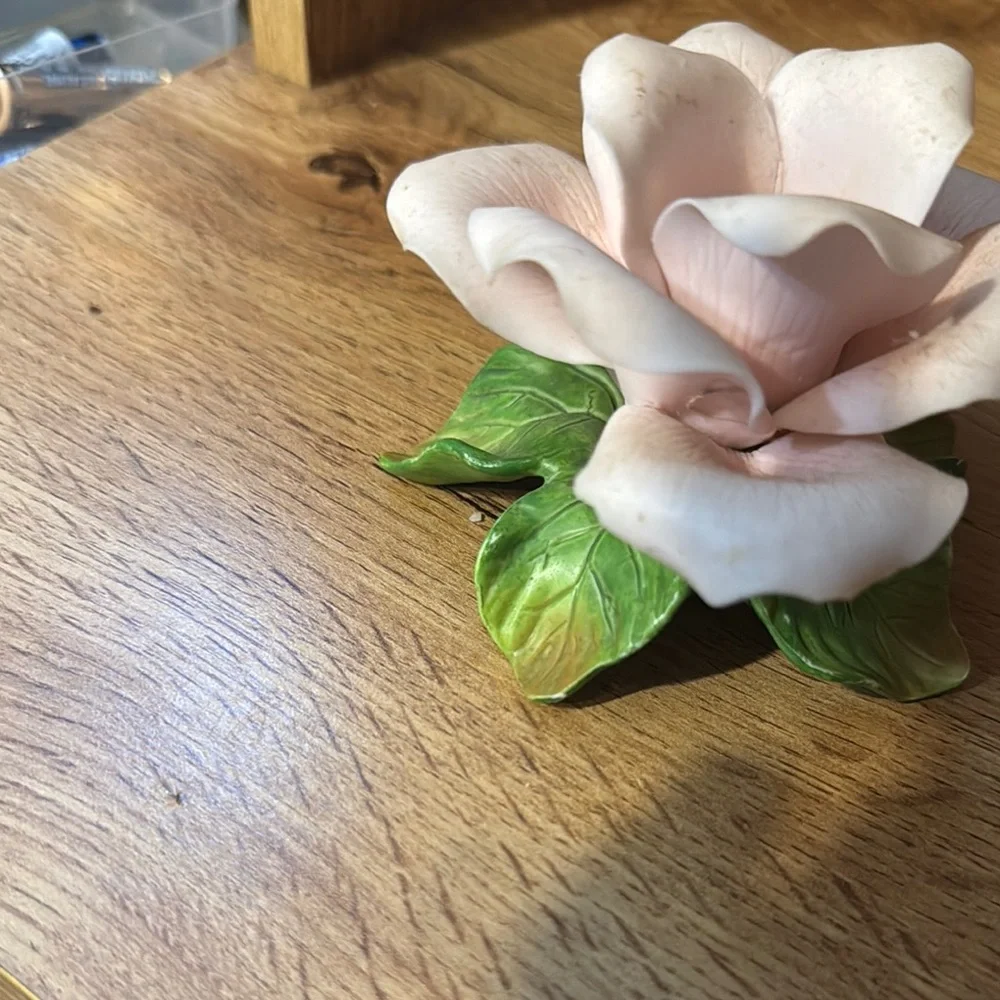 VTG 1950’S Capodimonte Glazed Porcelain Rose candle holders